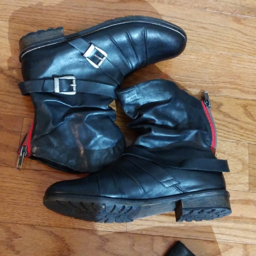 RD Pleated Leather Equestrian Ankle Riding Boots